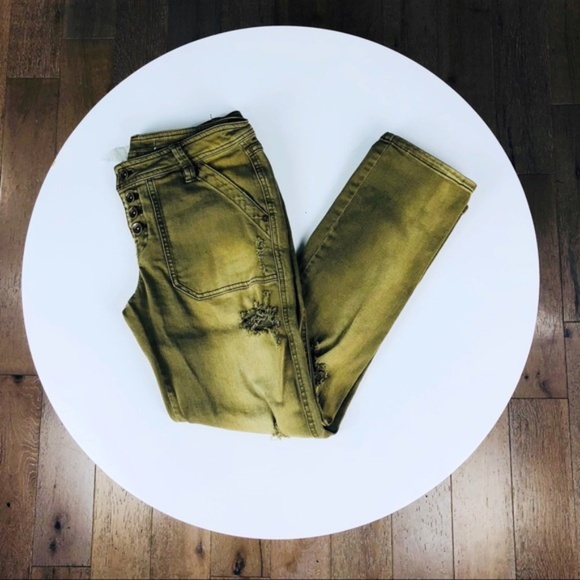 Free People Denim - Free People Green Distressed Boyfriend Crop Jeans